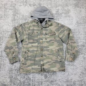 Faded Glory Camo Jacket Mens Small Green Camouflage Hooded Hunt Field Distressed